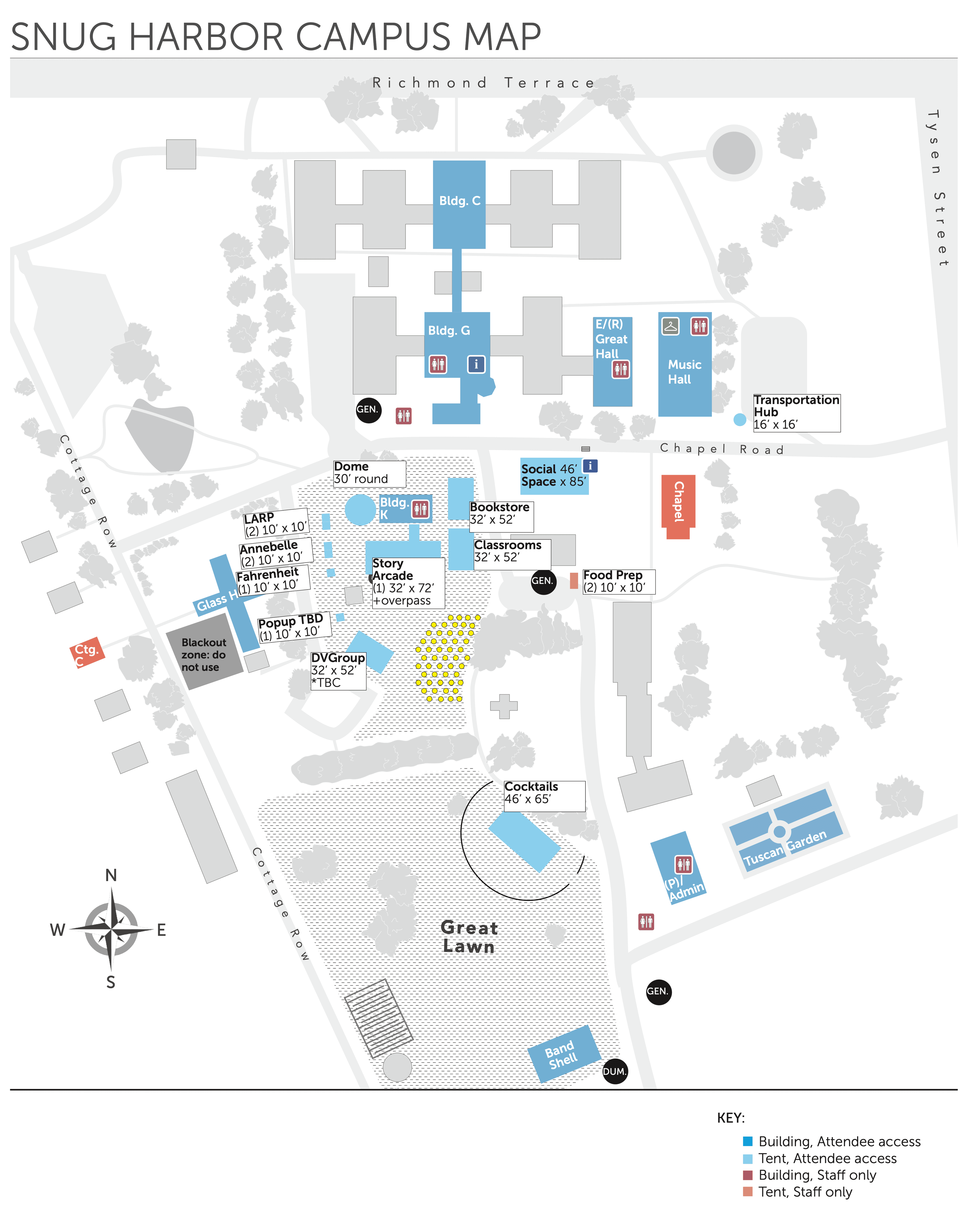 Map of Snug Harbor Cultural Center & Botanical Garden showing the 83-acre campus layout